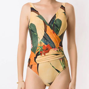 Printed Crinkle Chic One Piece Summer SwimwearLuxury Monokini Sexy Swimwear For Girl With Cover Up