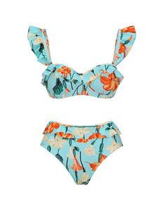 Sexy Beach Holidays Party Causal Bikini Set Women's Print Pattern Slim Backless Swimwear Female