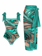 New Swimwear Set Multicolor Printed Chiffon Long Skirt One-Piece Sunscreen Swimsuit Beachwear Cover Up Bikini Bathing Suits