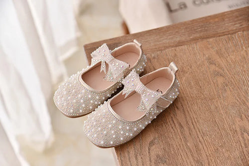 Bling Bling Baby Girl Butterfly Ribbon Shoes with Imitation Pearl 仿珍珠蝴蝶結女童鞋