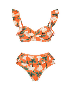 Sexy Beach Holidays Party Causal Bikini Set Women's Print Pattern Slim Backless Swimwear Female