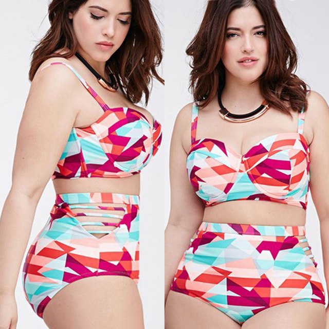 plus size swimwear large size swimwear Plus size bathing suit 2017 Summer bikini high waist swimsuit plavky retro Biquini