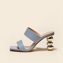 New Design Metal Strange High Heels Summer Women Slipper Elegant Square Toe Slip-On Sliders Shoes Ladies Sandals Size 42
